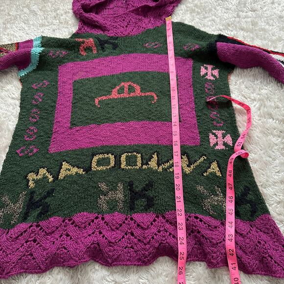 Handmade Madonna Knit Crochet Hooded Sweater Multicolor Bell Sleeve OSFM - Picture 7 of 11